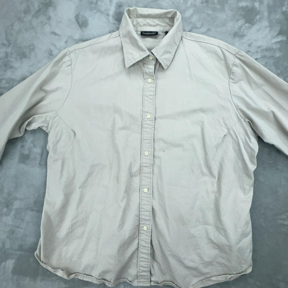 Dunbrooke‎ Womens XL Beige Khaki 100% Cotton 3/4 Sleeve Button Up Shirt Top